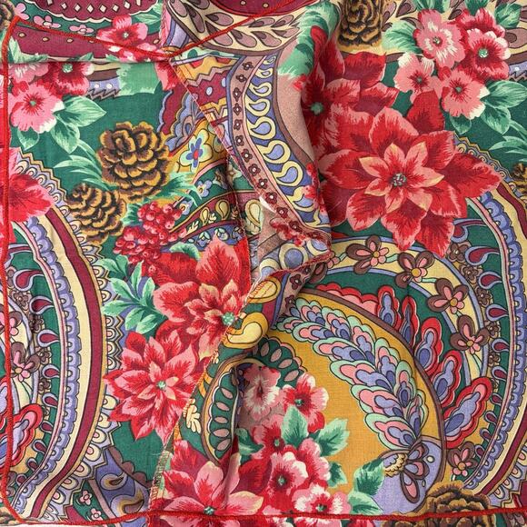 Vtg Cannon Floral Pillow Cases Pair Pointsetta Red Xmas Holiday Sham 30.5x24.5 - Picture 9 of 9